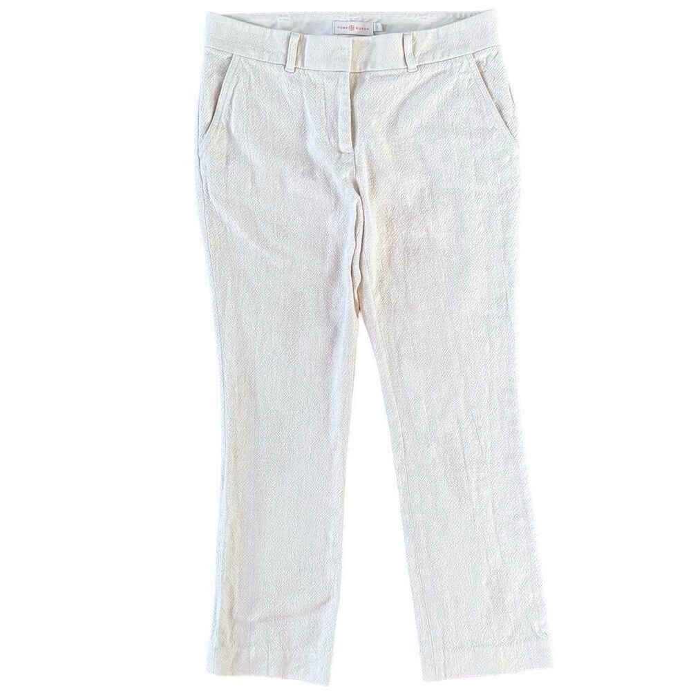 Tory Burch Women's‎ Size 2 Textured Ivory Ankle Pants